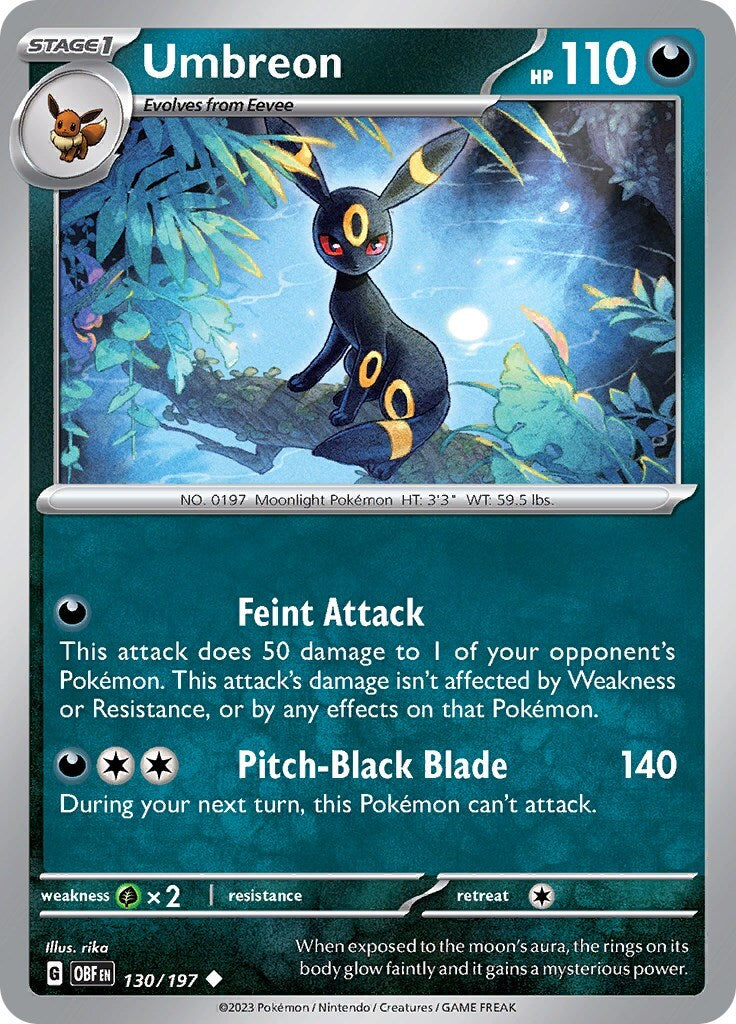 ‼️Pokemon Umbreon 130/197: Obsidian Flames Reverse Holo FAST SHIP~SHOOT OFFER💨