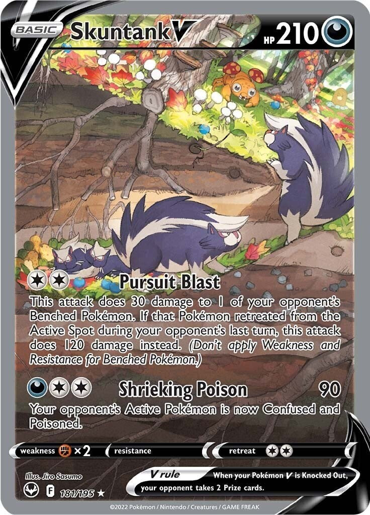 💎Skuntank V (Alternate Full Art) 181/195 Sword & Shield Silver Tempest PSA 10💨