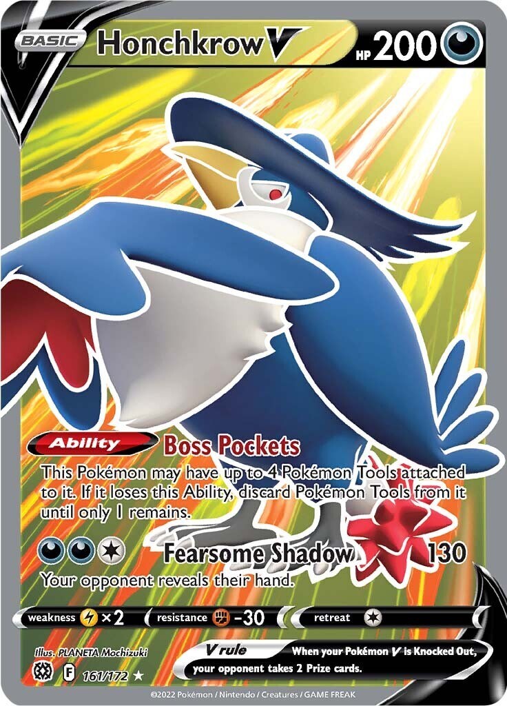 ‼️Honchkrow V (Full Art) 161/172: Brilliant Stars Holo~GRADE 10~SHIPS SAME DAY💨