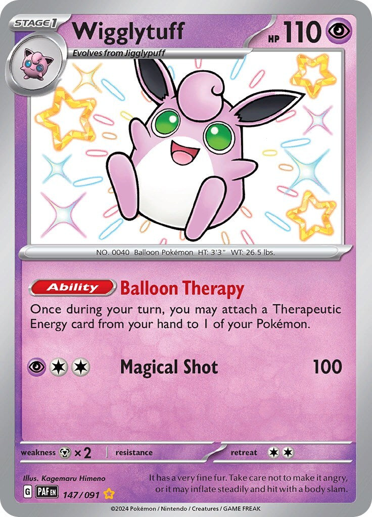 ‼️Wigglytuff 147/091: Paldean Fates BABY SHINY HOLO GRADE 10! FAST SHIP!💨