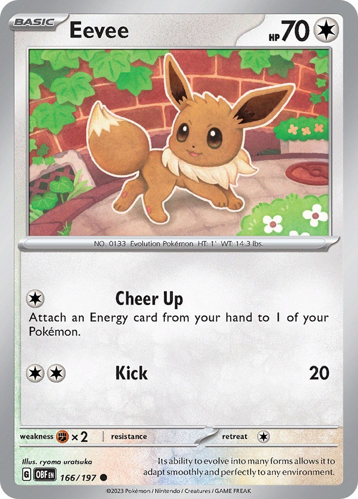‼️Pokemon Eevee 166/197: Obsidian Flames Reverse Holo GRADE 10! SHOOT OFFER!💨