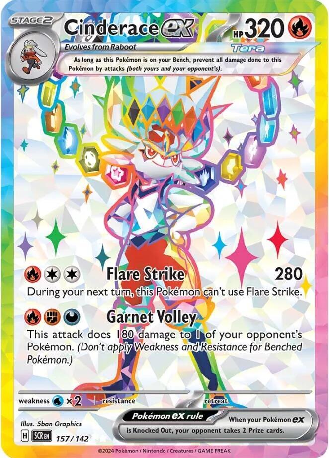 ‼️Cinderace ex 157/142 Sv07: Stellar Crown Holo GRADE 10! SHIPS SAME DAY!💨