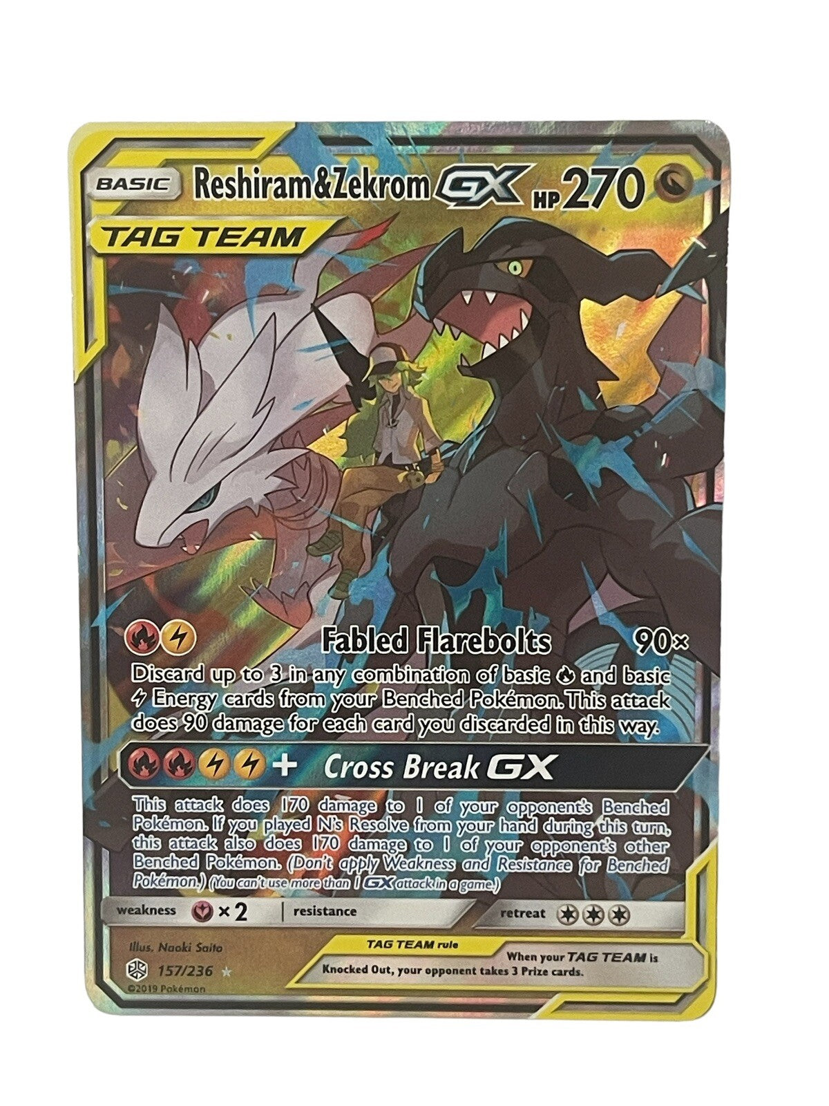 ‼️Reshiram & Zekrom GX157 Cosmic Eclipse Holo PRISTINE GOLD LABEL TOP POP 13!💨