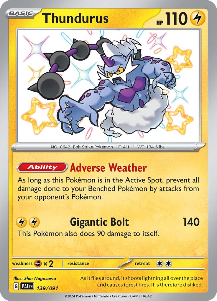 ‼️Thundurus 139/091 SV: Paldean Fates BABY SHINY RARE GRADE 10! SHOOT OFFER💨