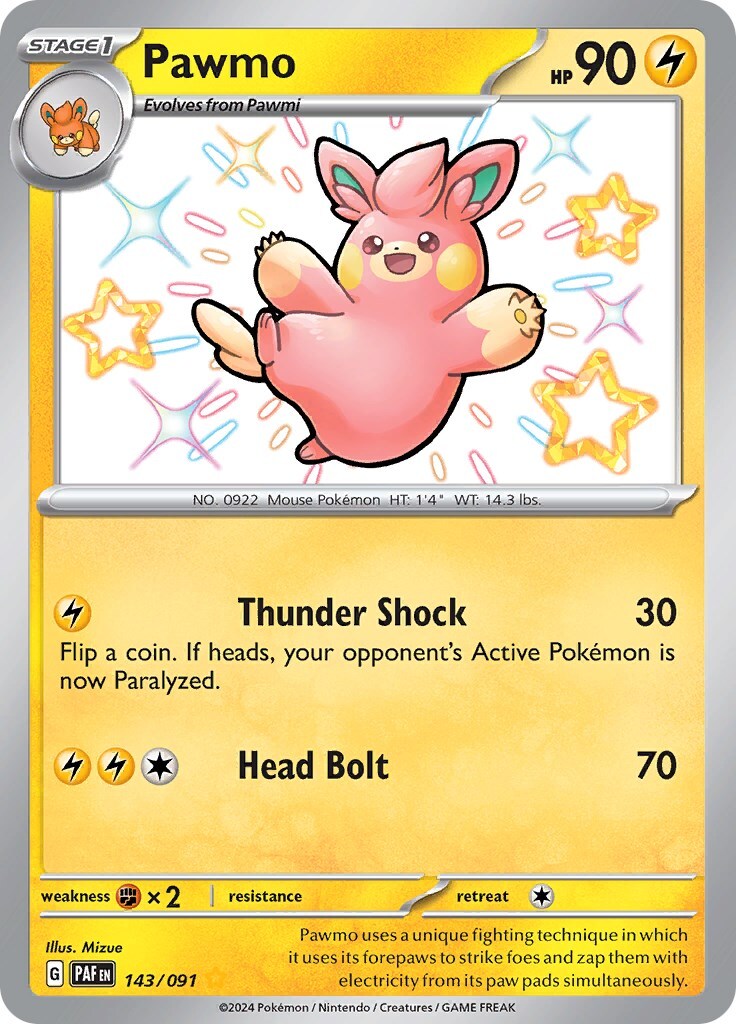 ‼️Pokemon Pawmo 143/091: Paldean Fates BABY SHINY GRADE 10! SAME DAY SHIP!💨