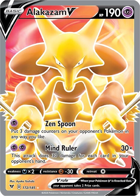 ‼️Alakazam V (Full Art) 172/185: Vivid Voltage Holo GRADE 8.5! SHOOT A OFFER!💨