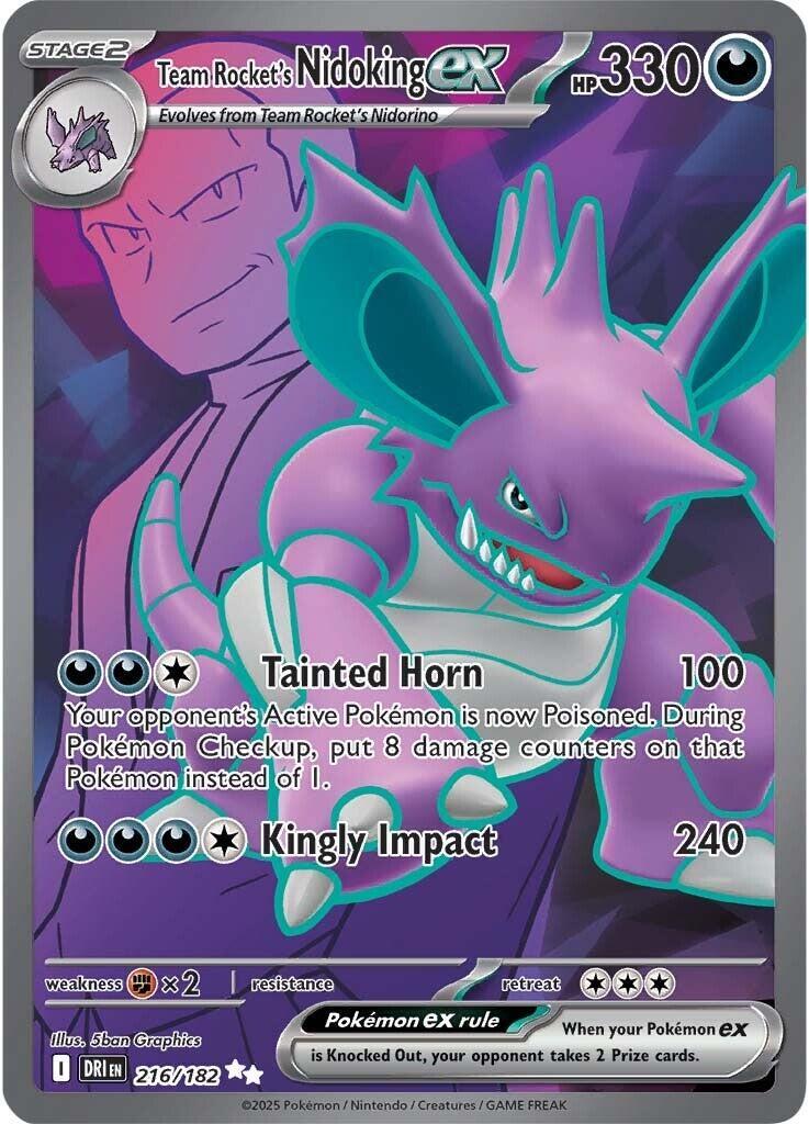 ‼️Team Rocket's Nidoking ex 216/182 Destined Rivals Holo GRADE 10 PRISTINE!💨