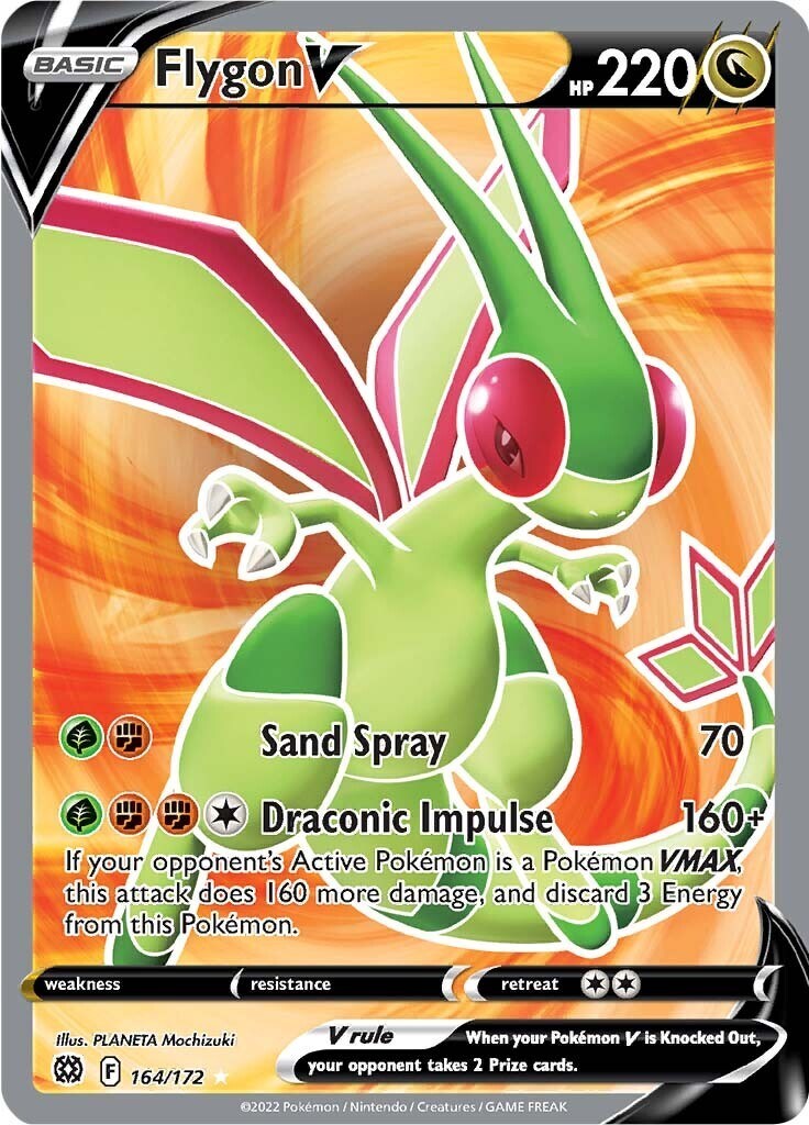 ‼️Pokemon Flygon V (Full Art) 164/172: Brilliant Stars Holo GRADE 8.5!💨