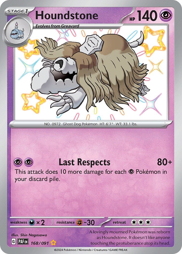 ‼️Pokemon Houndstone 168/091: Paldean Fates BABY SHINY GRADE 10! SAME DAY SHIP💨
