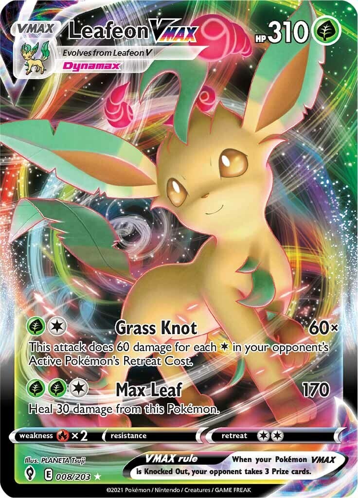 ‼️Leafeon VMAX 008/203: Evolving Skies Holo~GRADE 9! SHIPS FAST SAME DAY!💨