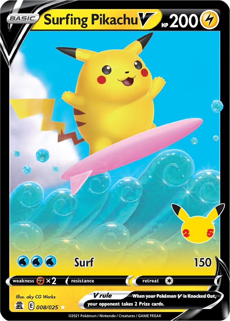 ‼️Pokemon Surfing Pikachu V 008/025 Celebrations Holo GRADE 9.5~FAST SHIPPING💨