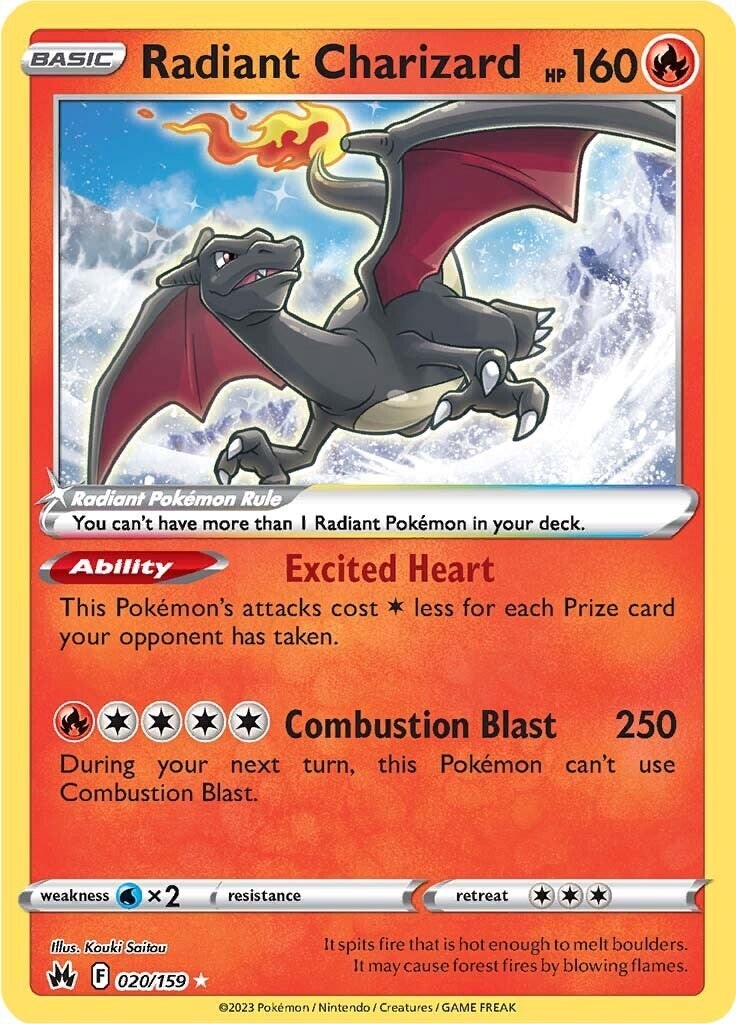 🔥Radiant Charizard 020/159 Crown Zenith Holo GRADE 10! FAST SHIP~SHOOT OFFER💨