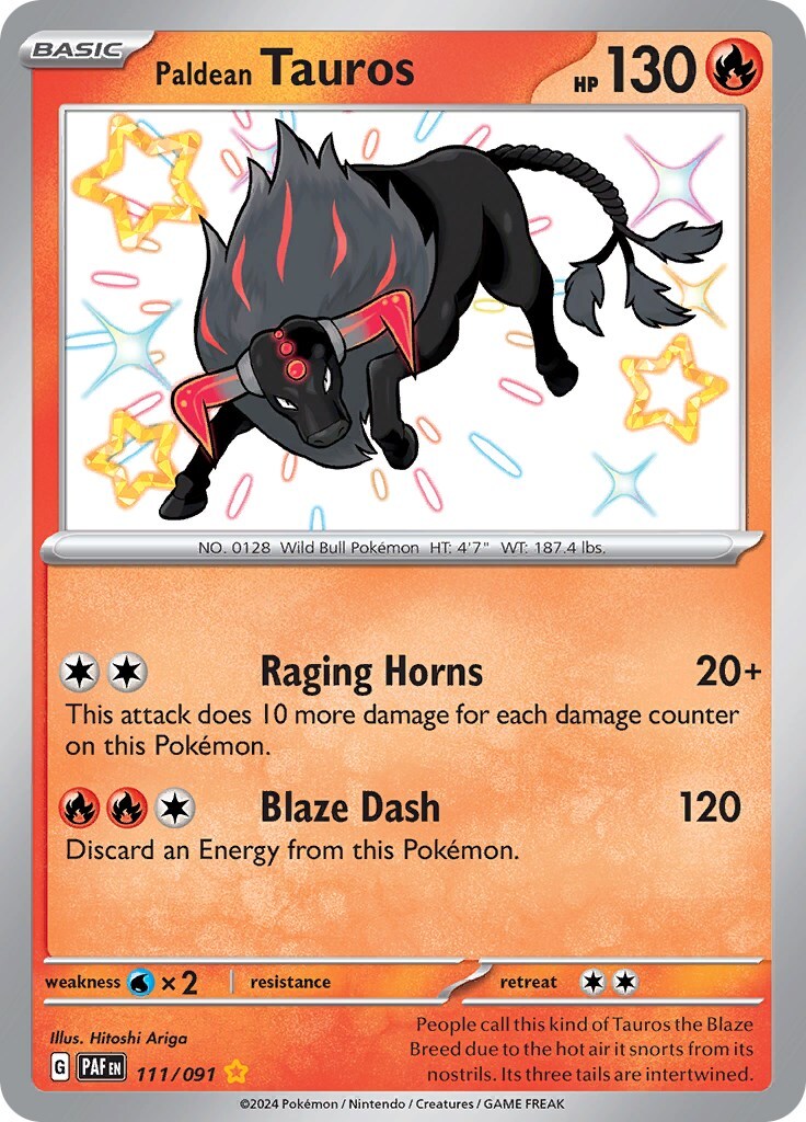 ‼️Pokemon Paldean Tauros 111/091: Paldean Fates Holo GRADE 10! SHOOT OFFER!💨
