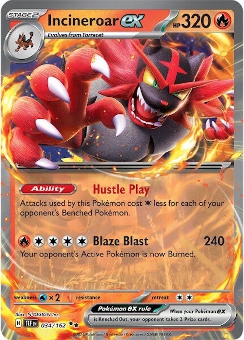 ‼️Pokemon Incineroar ex 034/162: Temporal Forces Holo GRADE 10~SHOOT OFFER!💨