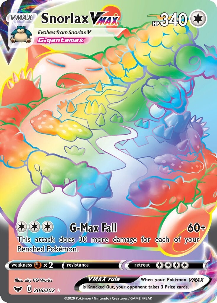 ‼️Snorlax VMAX Pokémon (2020) Sword & Shield - 206/202 GRADE 10 PRISTINE💨