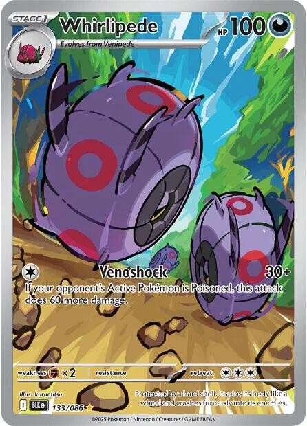 ‼️Pokemon Whirlipede 133/086: Black Bolt Holo TAG GRADE 10! SAME DAY SHIP!💨