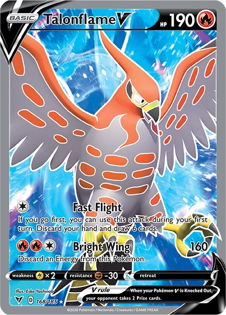 ‼️Pokemon Talonflame V (Full Art) 168/185: Vivid Voltage Holo GRADE 10~FAST SHIP