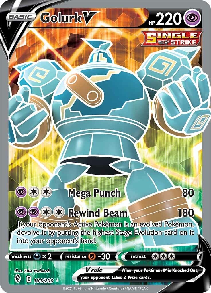 ‼️Golurk V (Full Art) 181/203: Evolving Skies Holo GRADE 9~FAST SHIPPING!💨