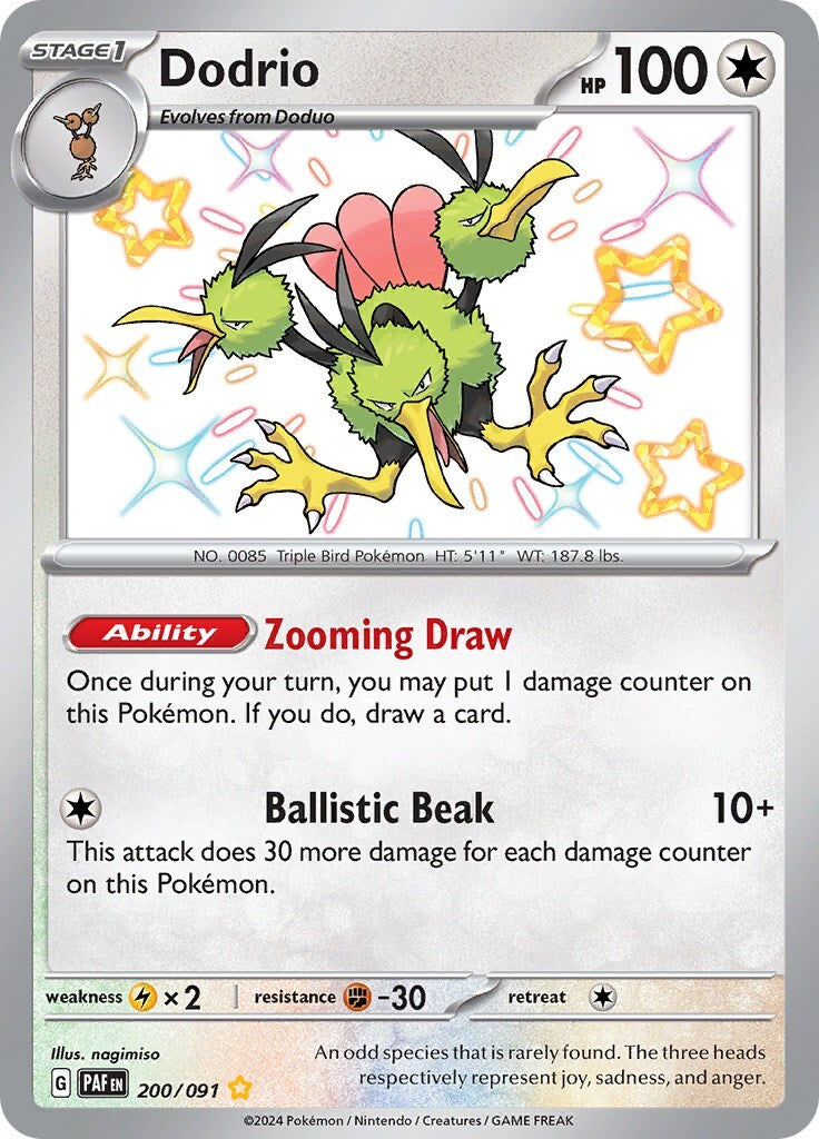 ‼️Pokemon Dodrio 200/091: Paldean Fates Holo GRADE 9! FAST SHIP~SHOOT OFFER!💨