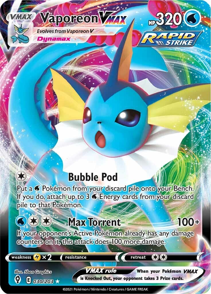 ‼️Vaporeon VMAX 030/203 SWSH07: Evolving Skies Holo~GRADE 9! SHIPS SAME DAY💨