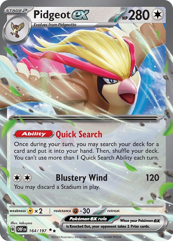 ‼️Pokemon Pidgeot ex 164/197: Obsidian Flames Holo GRADE 10~SHOOT OFFER!💨