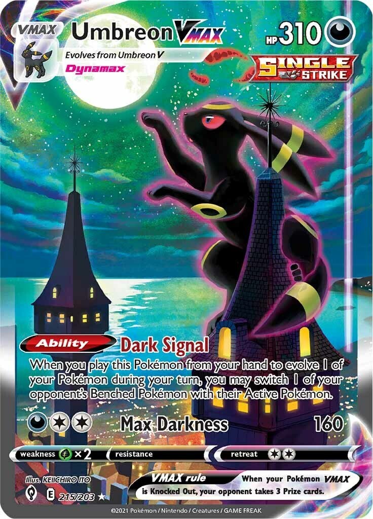 ‼️Umbreon VMAX (Alternate Art Secret) 215/203~ Evolving Skies Holo TAG 10💨