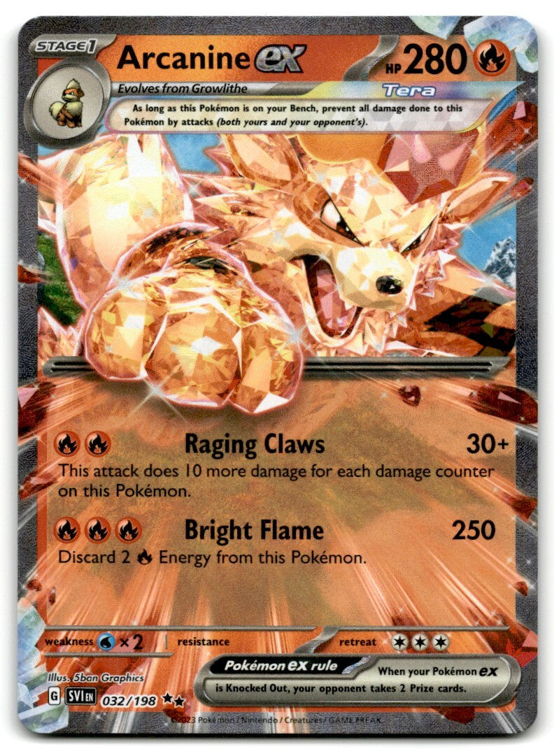 ⚠️ Arcanine ex 032/198 Scarlet & Violet Base~TAG GRADE 9~FAST SHIP SHOOT OFFER💨