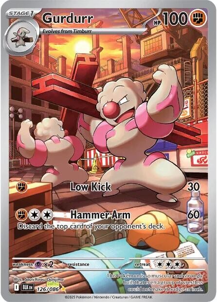 ‼️Pokemon Gurdurr 126/086: Black Bolt Holo TAG GRADE 9! FAST SHIP~SHOOT OFFER💨