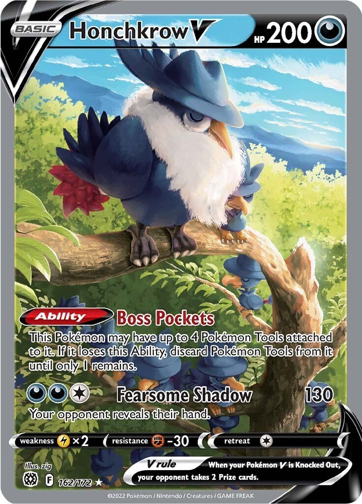 ‼️Honchkrow V (Alternate Full Art) 162/172 Swsh09~Brilliant Stars Holo GRADE 8💨