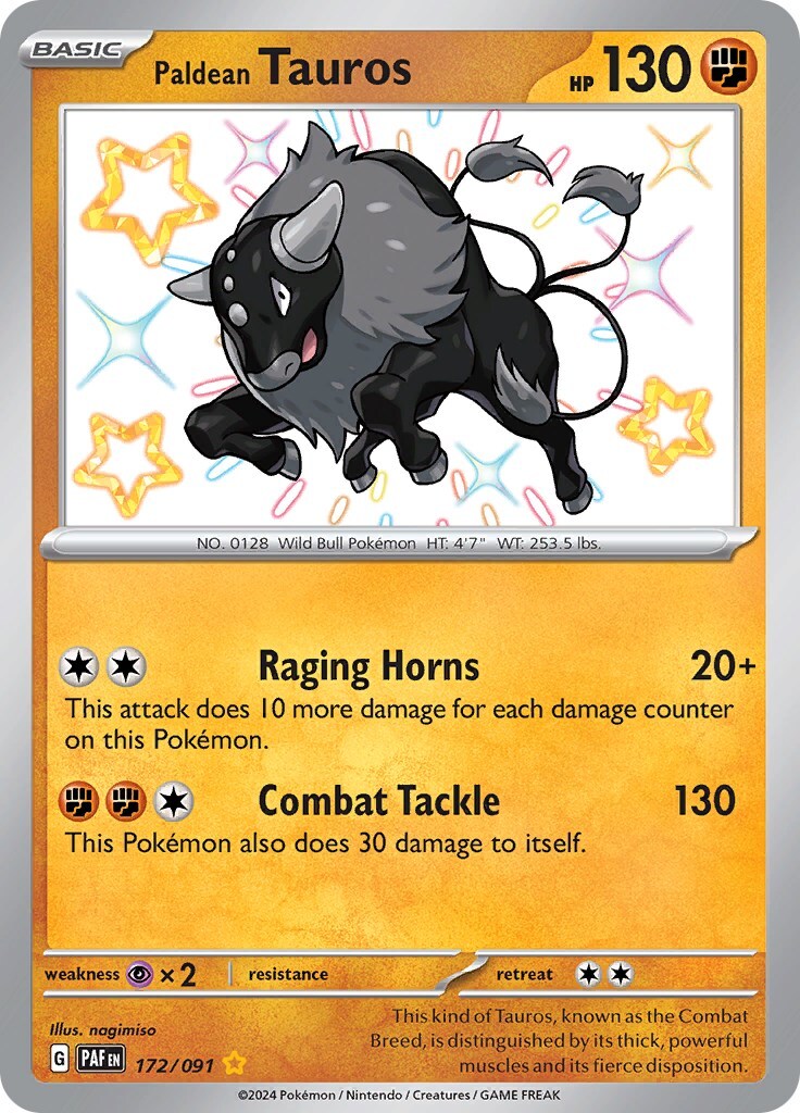 ‼️Pokemon Paldean Tauros 172/091: Paldean Fates Holo GRADE 10! SHOOT OFFER!💨