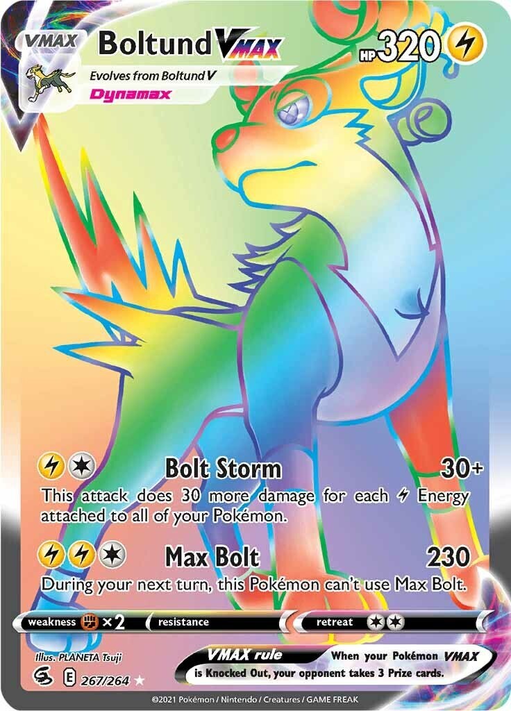 ‼️Boltund VMAX (Secret) 267/264 Swsh08: Fusion Strike Holo GRADE 8.5!💨