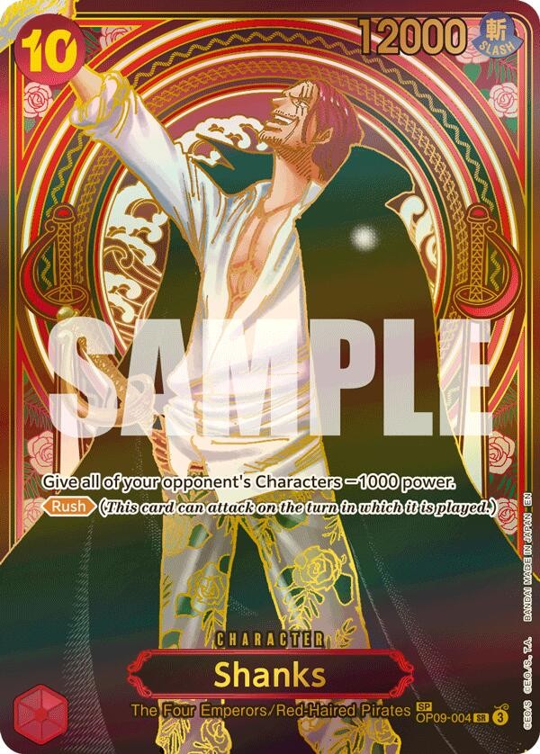 🔥ONE PIECE Shanks~OP09-004 Gold Carrying On His Will GRADE 10 PRISTINE GOLD!💨