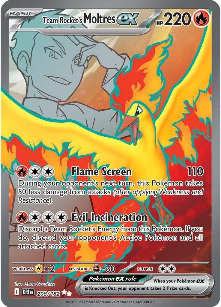 ‼️Team Rocket's Moltres ex 208/182: Destined Rivals Holo GRADE 10~FAST SHIP!💨