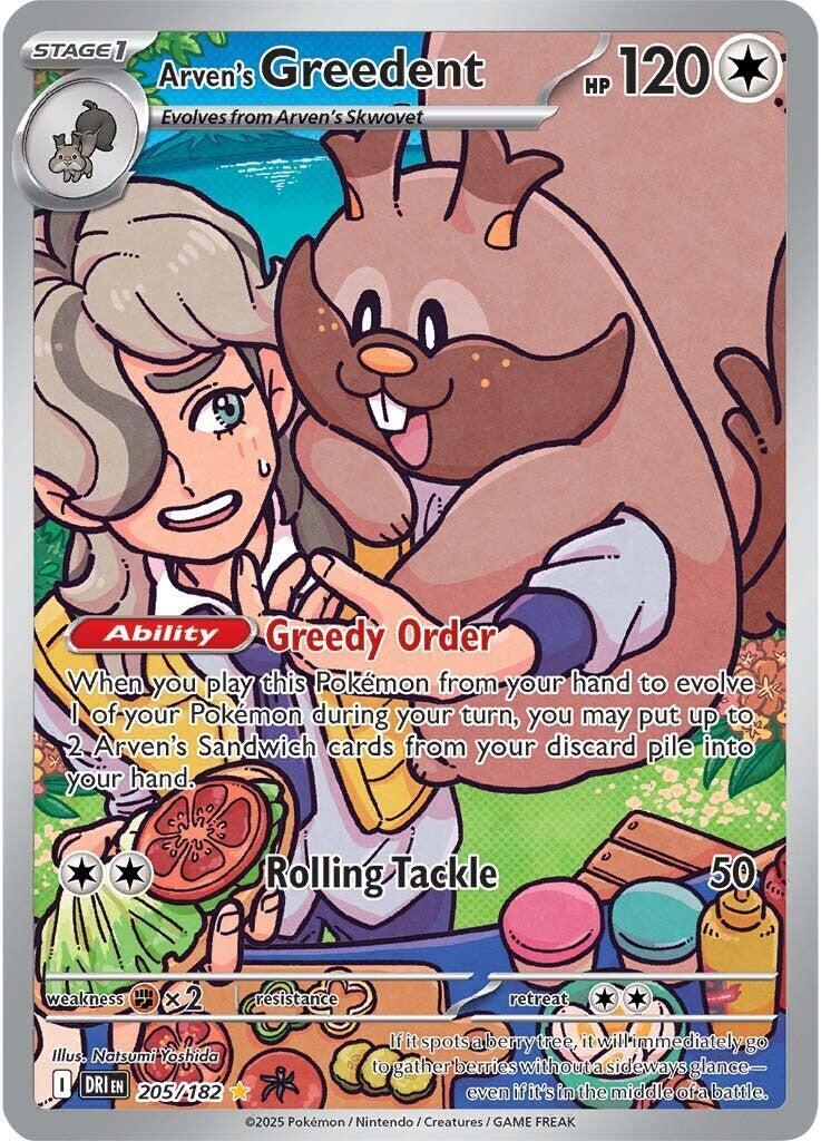 ‼️Arven's Greedent 205/182 Sv10: Destined Rivals Holo GRADE 9.5! SHIP SAME DAY💨