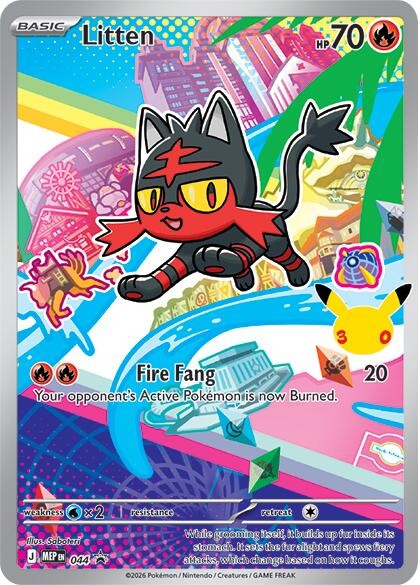 💎 Litten 044 Mega Evolution Promo Holo TAG GRADE 10! LOW POP SHOOT OFFER💨
