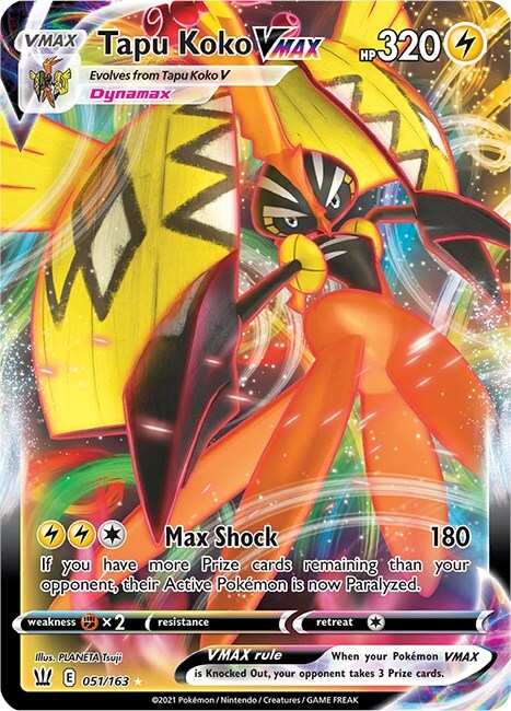 ‼️Tapu Koko VMAX 051/163 Swsh05: Battle Styles Holo GRADE 9! SHIPS SAME DAY!💨