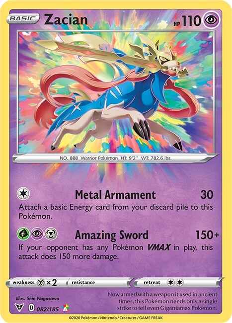 ‼️Zacian 082/185: Vivid Voltage AMAZING RARE GRADE 10! FAST SHIP~SHOOT OFFER💨
